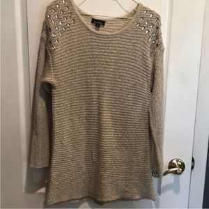 Sweater with rhinestone detail in shoulders
